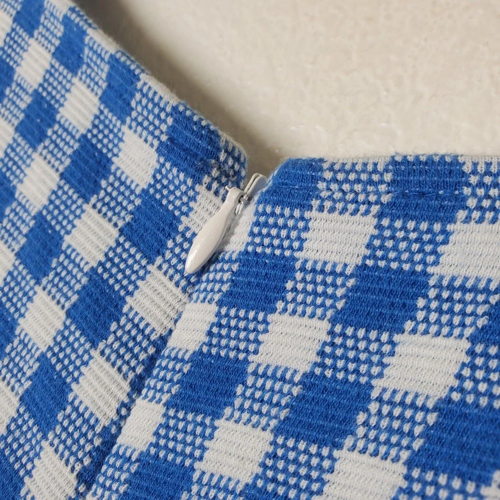 Ann Taylor Blue & White Gingham Check Sleeveless Sheath Dress Size 2 Tall Summer